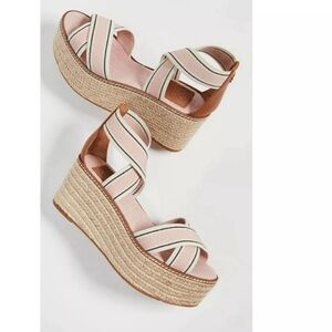 Tory Burch Light Pink Frieda Espadrille Open Toe Platform Wedge Sandals Size 8.5